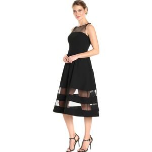 Aidan Mattox Mesh Detail Fit & Flare Dress